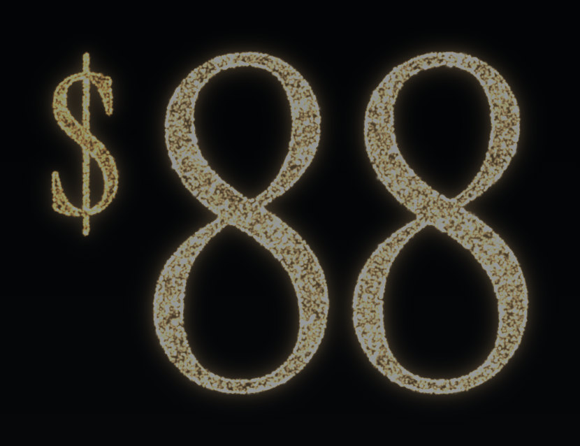 The morning number, $88, drawn in light
